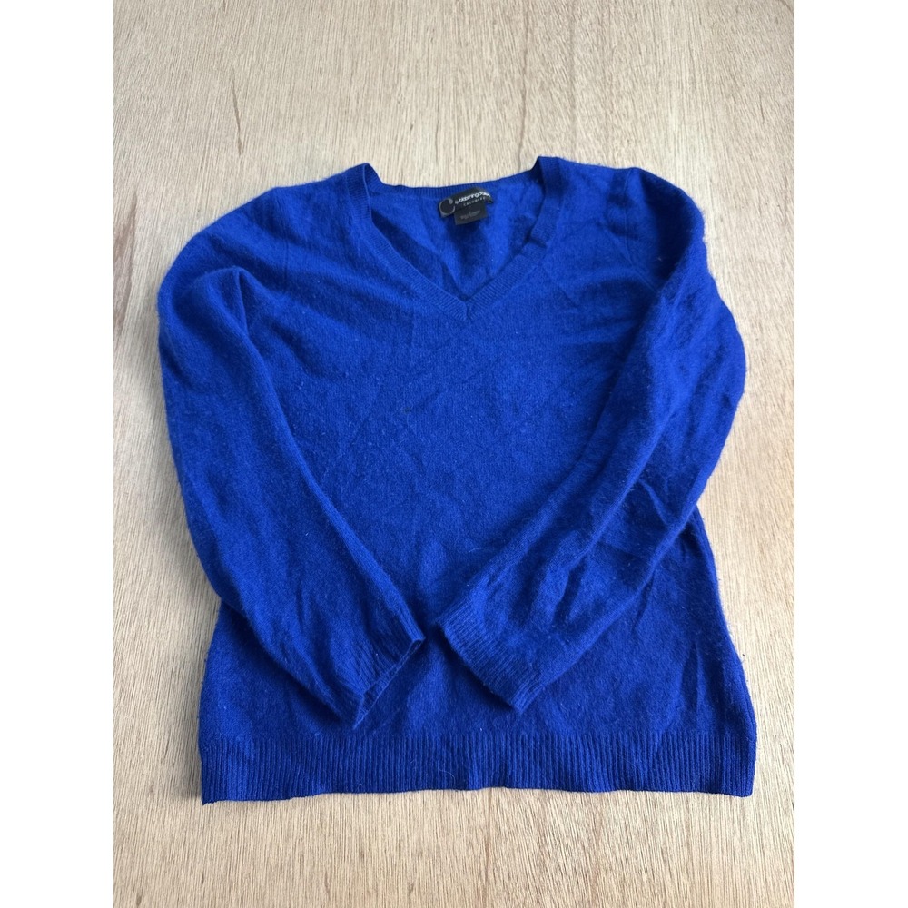 C By Bloomingdale's Sweater Womens Small Blue 100% Cashmere V Neck Knit Pullover